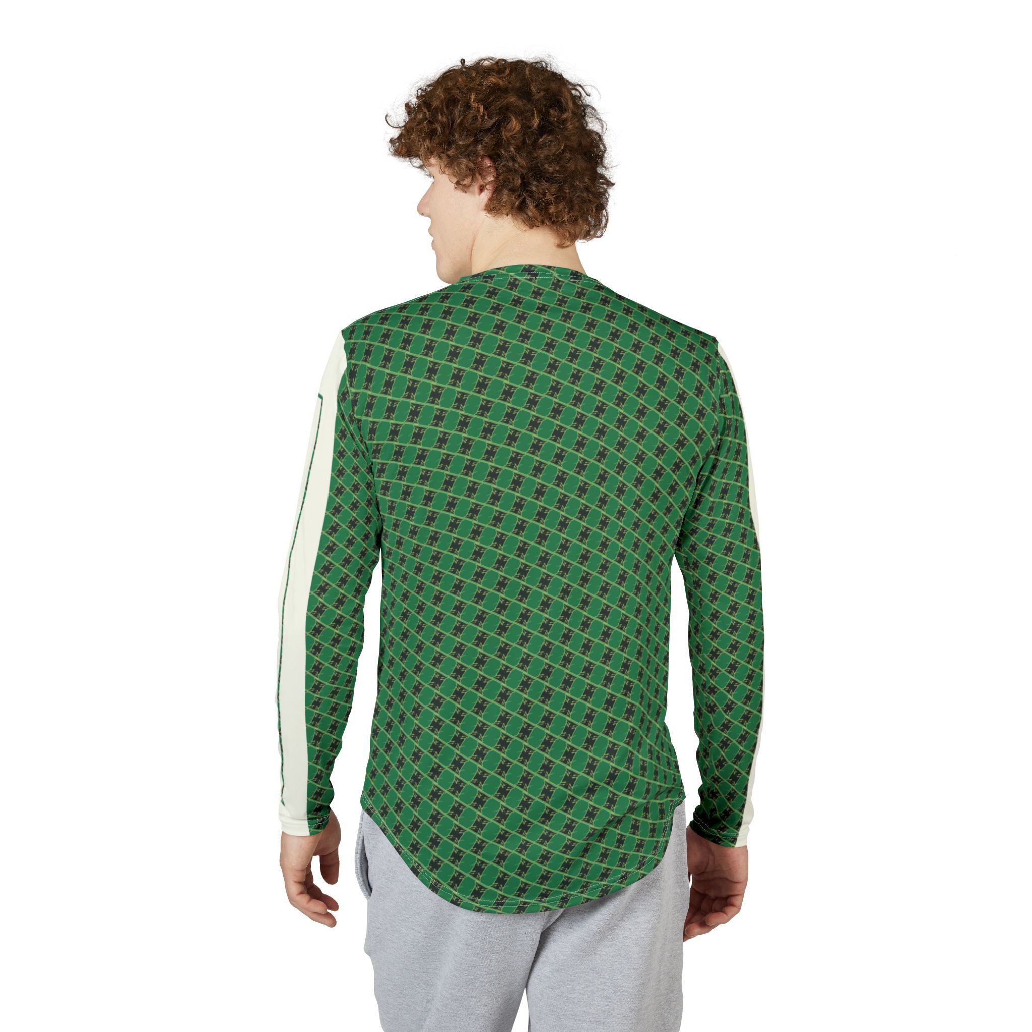 Men's Green Geometric UV Long Sleeve Shirt — Sun Protection Performance Top