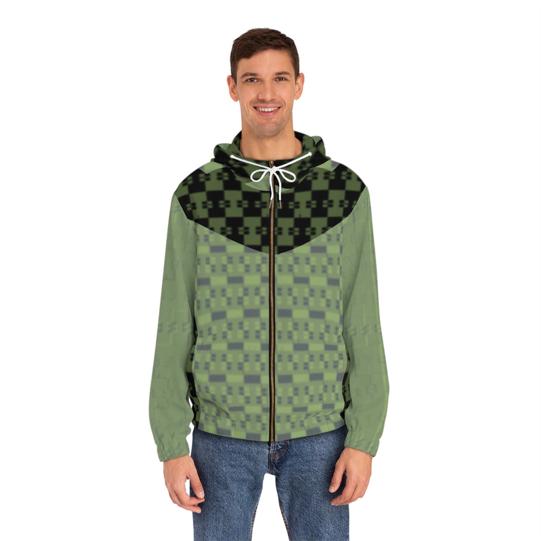 Green Pixel Camo Blended Blur Full-Zip Hoodie