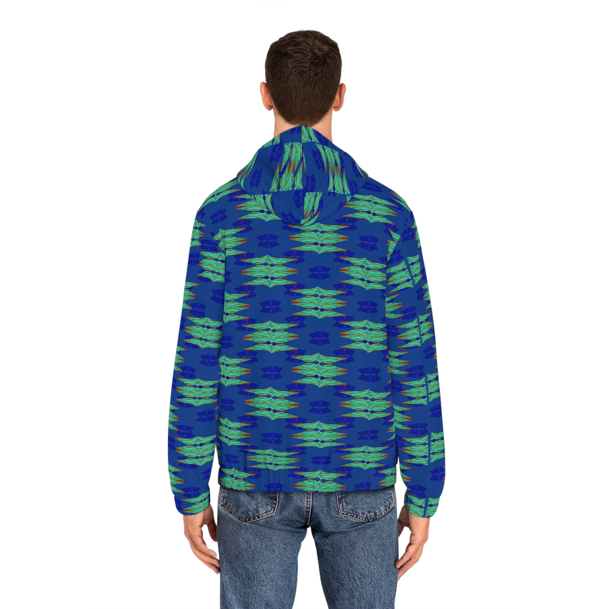 Blue Green Ikat Pattern Full-Zip Hoodie — Men's All-Over Print