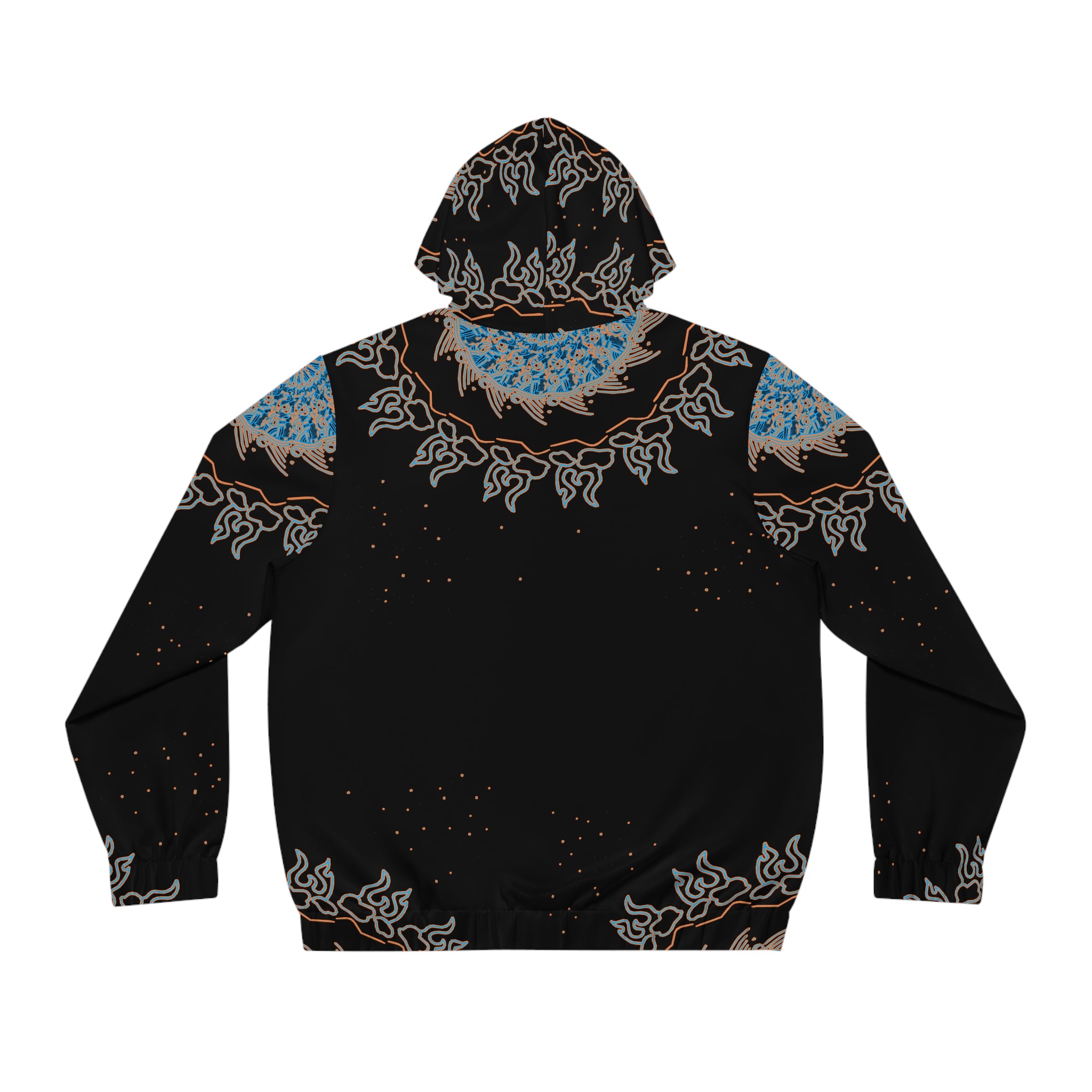 Celestial Mandala Zip Hoodie — Black & Sky Blue All-Over Print