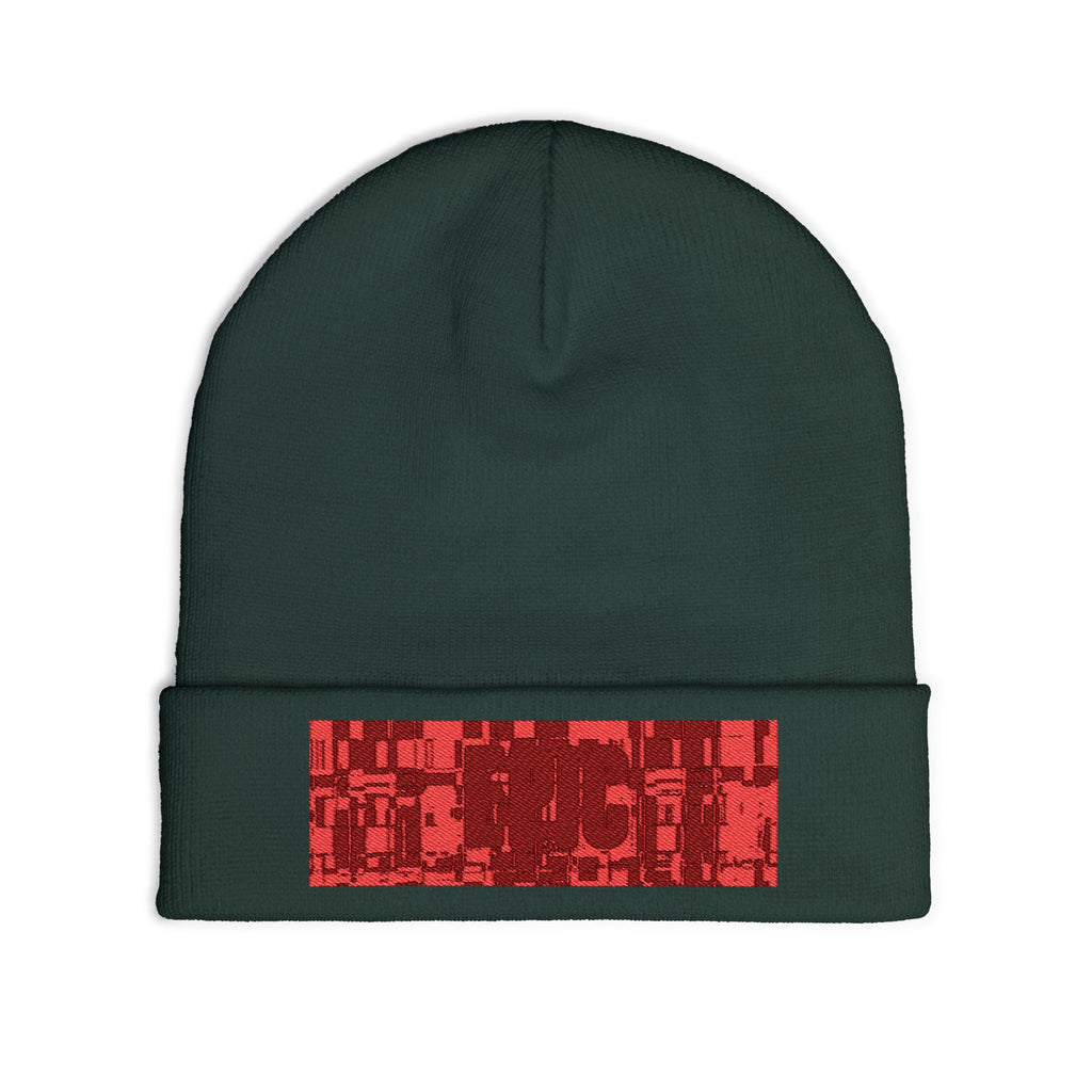 Embroidered Sequin Stripe Knit Beanie — Red Accent Winter Hat