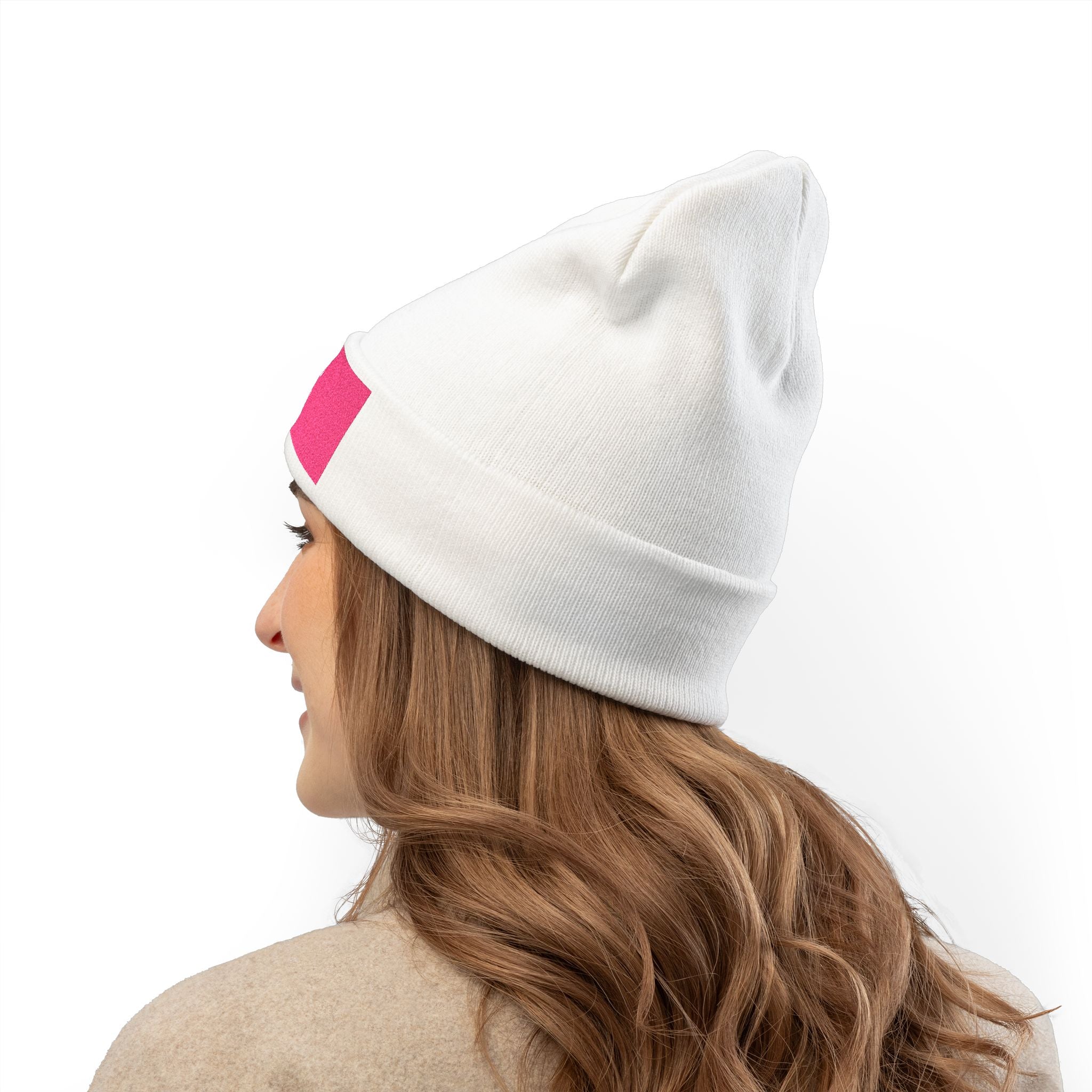 Embroidered 'EPIC' Knit Beanie - Pink Patch Winter Hat