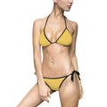 Yellow Ribbed Triangle Bikini — Women's Tie-Side Swimsuit
