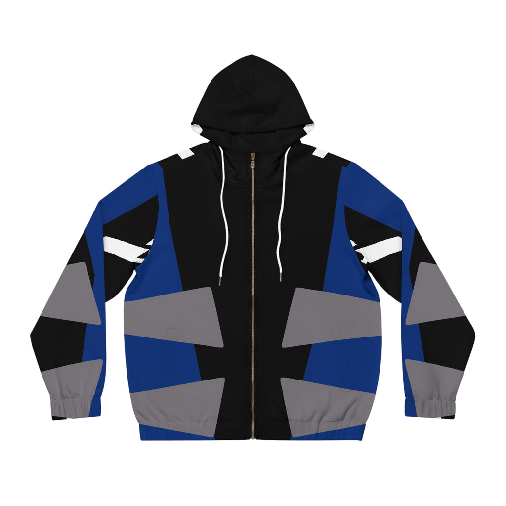 Epic Geometric Blue & Black Full‑Zip Hoodie — Men's Abstract Streetwear