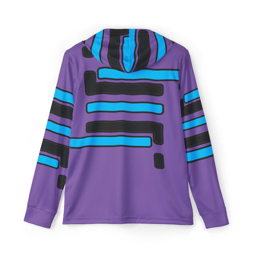 Abstract Retro Stripe Sports Hoodie — Purple & Teal Warmup Pullover