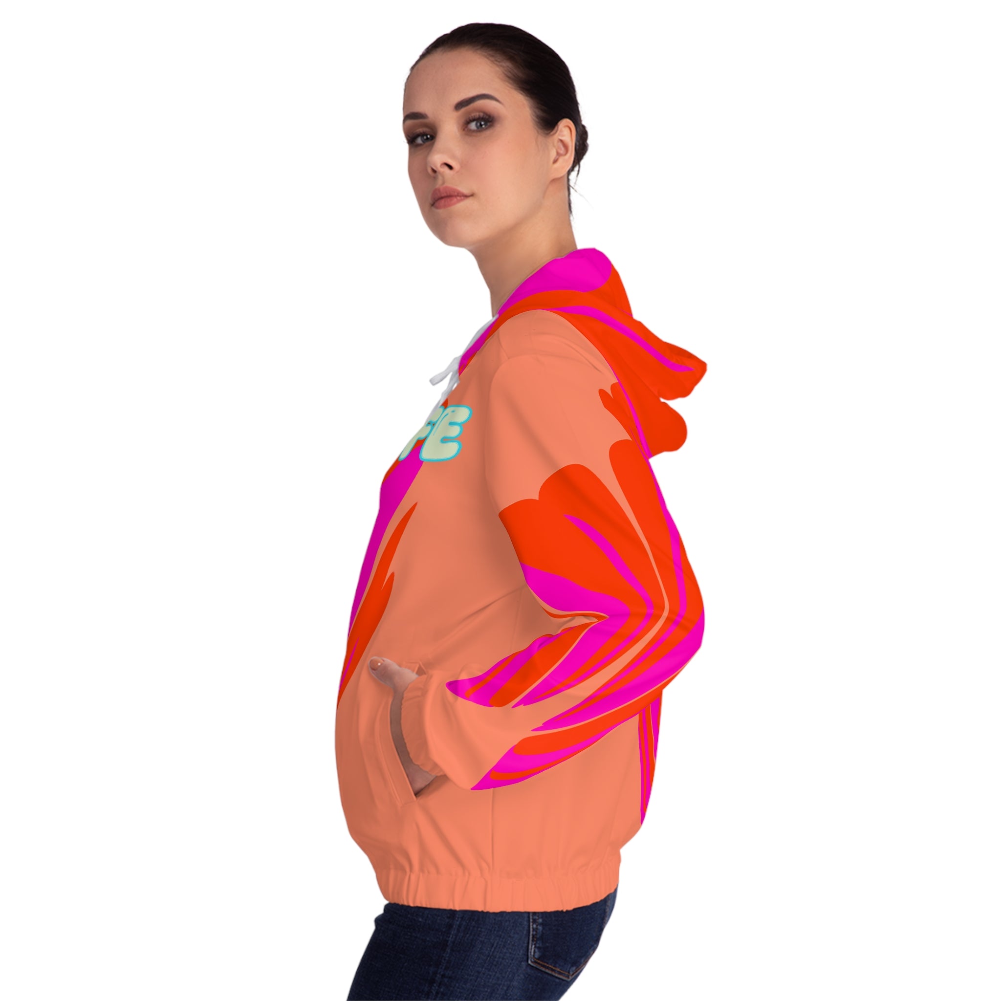 Epic Life Women’s Zip Hoodie — Bold Coral Pop Art All-Over Print