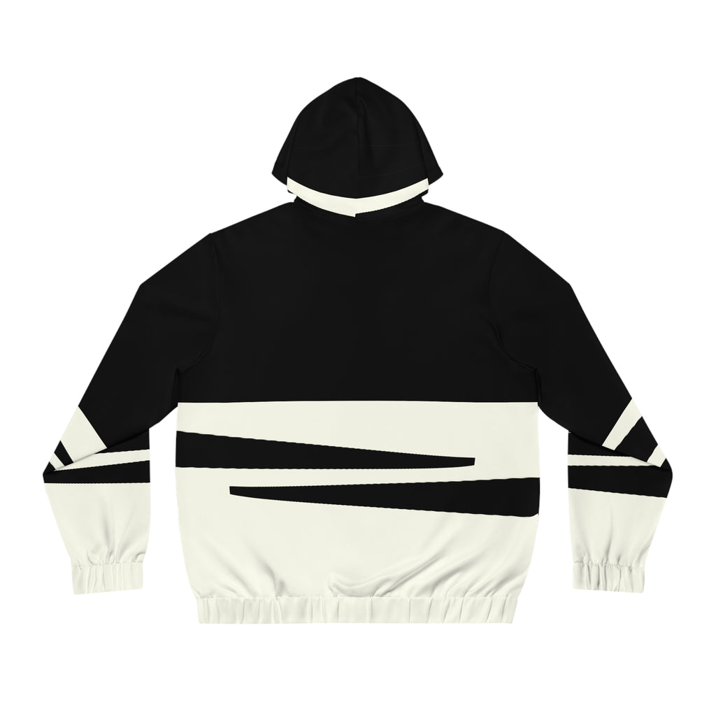 Minimalist Black & Ivory Zip Hoodie — Geometric Stripe Full-Zip Hoodie