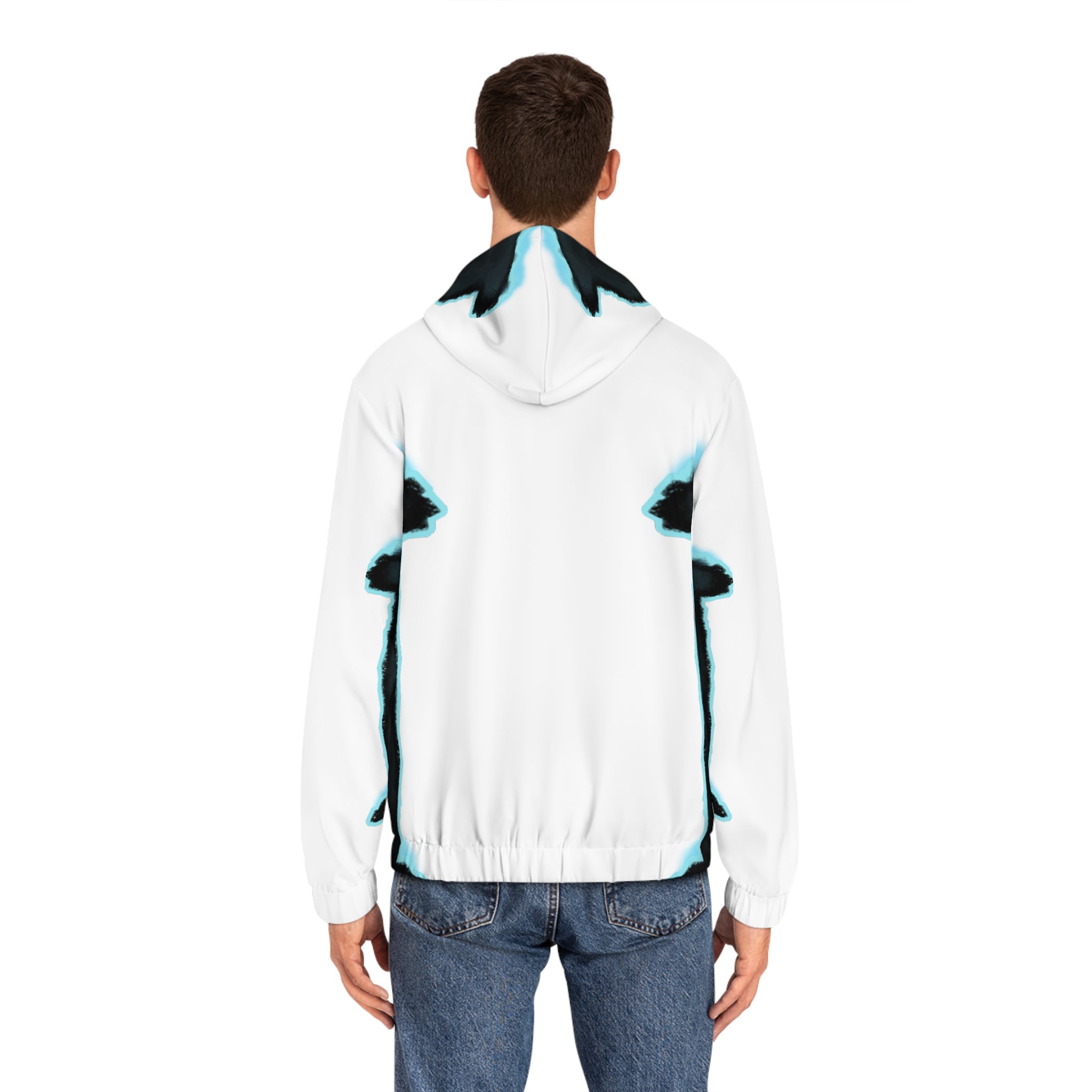 White Full-Zip Hoodie with Bold ‘EP’ Graphic — Streetwear Zip-Up Jacket