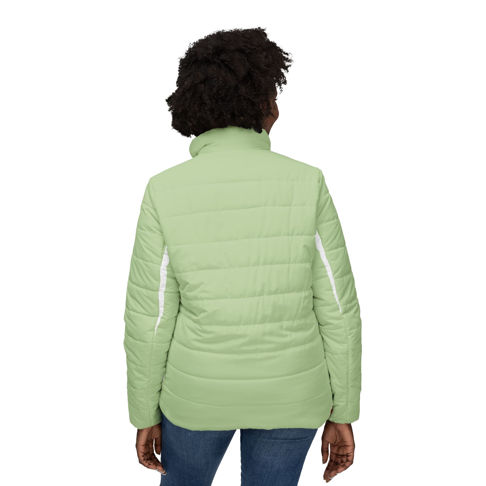 Light Green Women’s Puffer Jacket — Lightweight Quilted All-Over Print