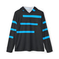 Men’s Black Athletic Hoodie with Electric Blue Stripe Design