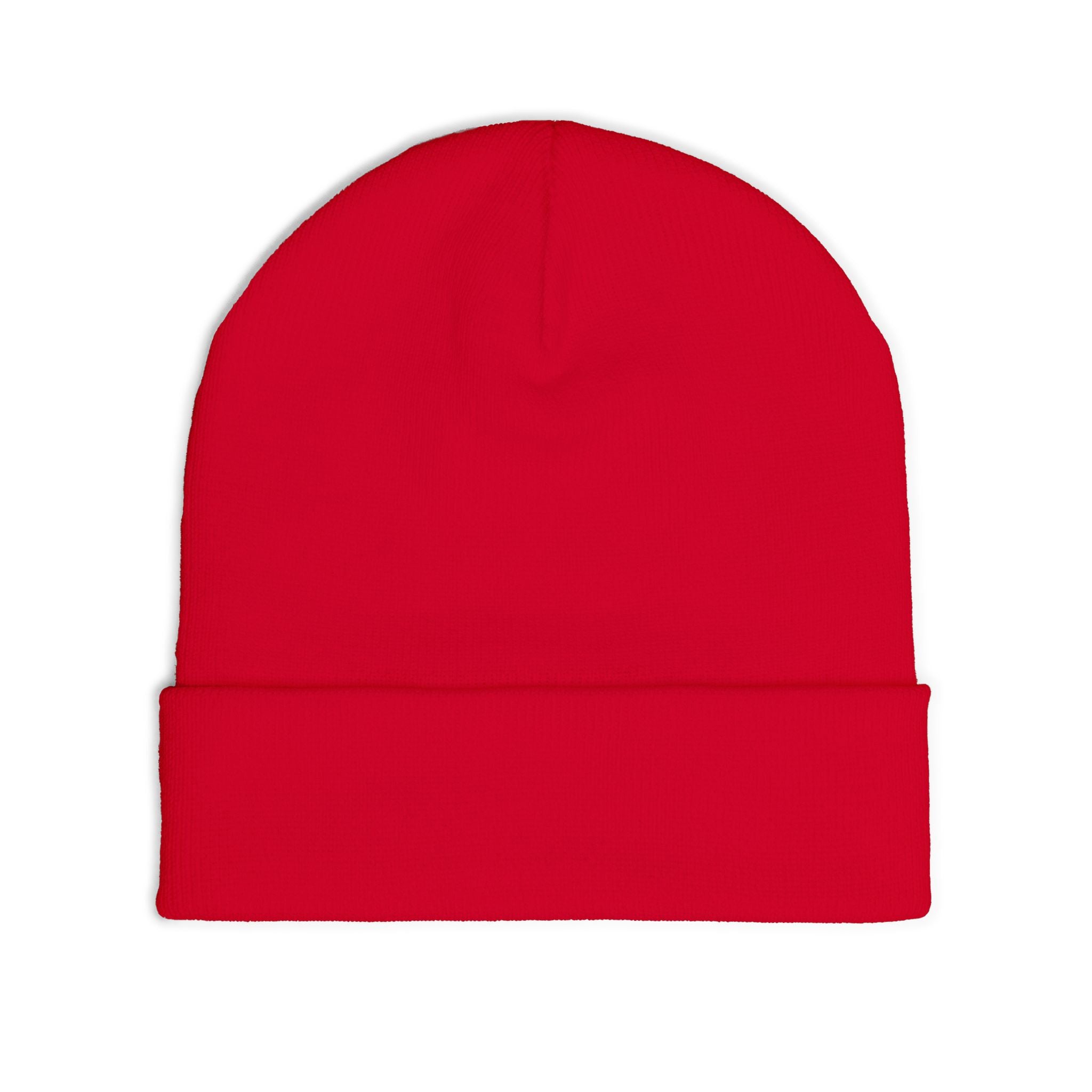 Embroidered Pixel City Knit Beanie — Urban Nightscape Winter Hat