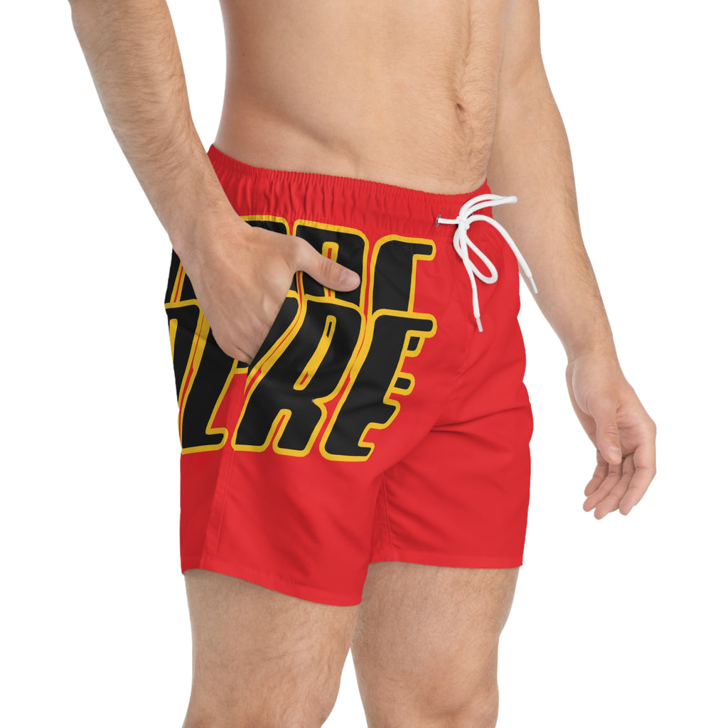 Red 'VOTE' Graphic Swim Trunks — Bold Patriotic Beach Shorts