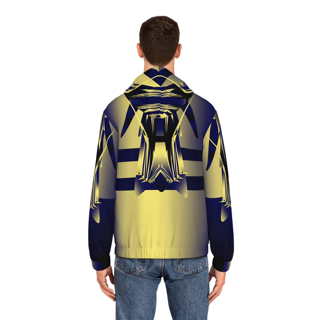 Abstract Gold & Navy Geometric Hoodie — Men's Full-Zip Jacket