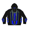 Geometric Neon Blue Zip Hoodie — Futuristic Streetwear Jacket
