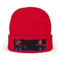 Embroidered Pixel City Knit Beanie — Urban Nightscape Winter Hat