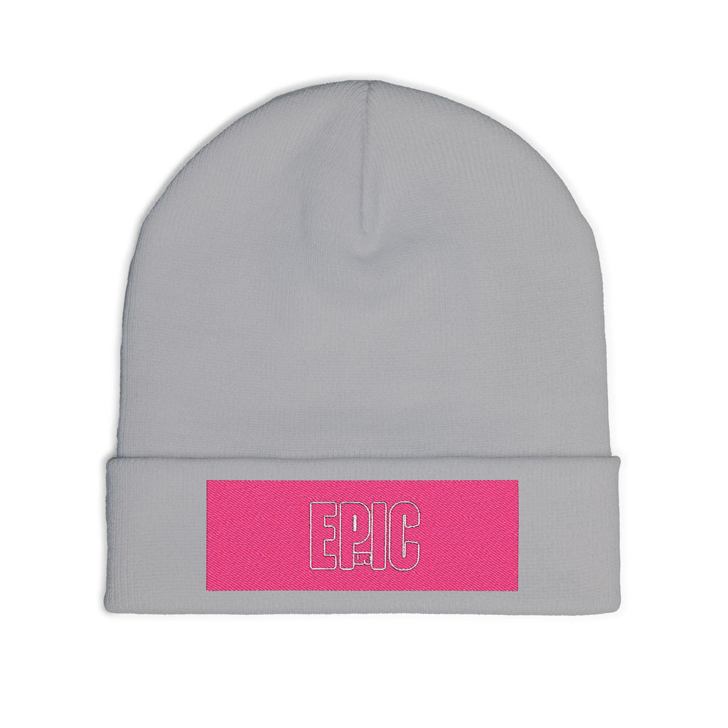 Embroidered 'EPIC' Knit Beanie - Pink Patch Winter Hat