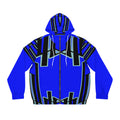 Blue Geometric Pattern Full‑Zip Hoodie — Bold Tribal Tech AOP Jacket