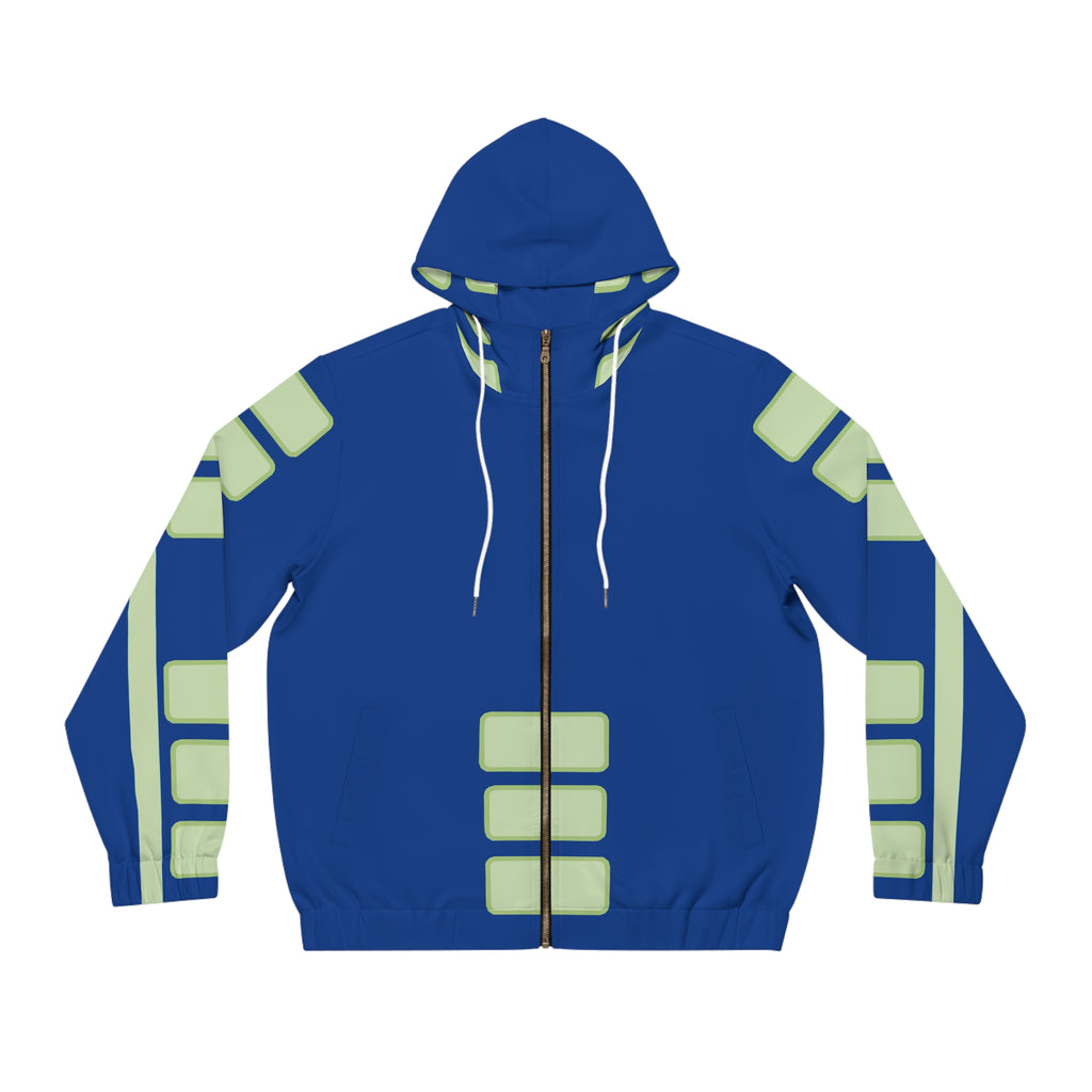 Blue Geometric Panel Full-Zip Hoodie