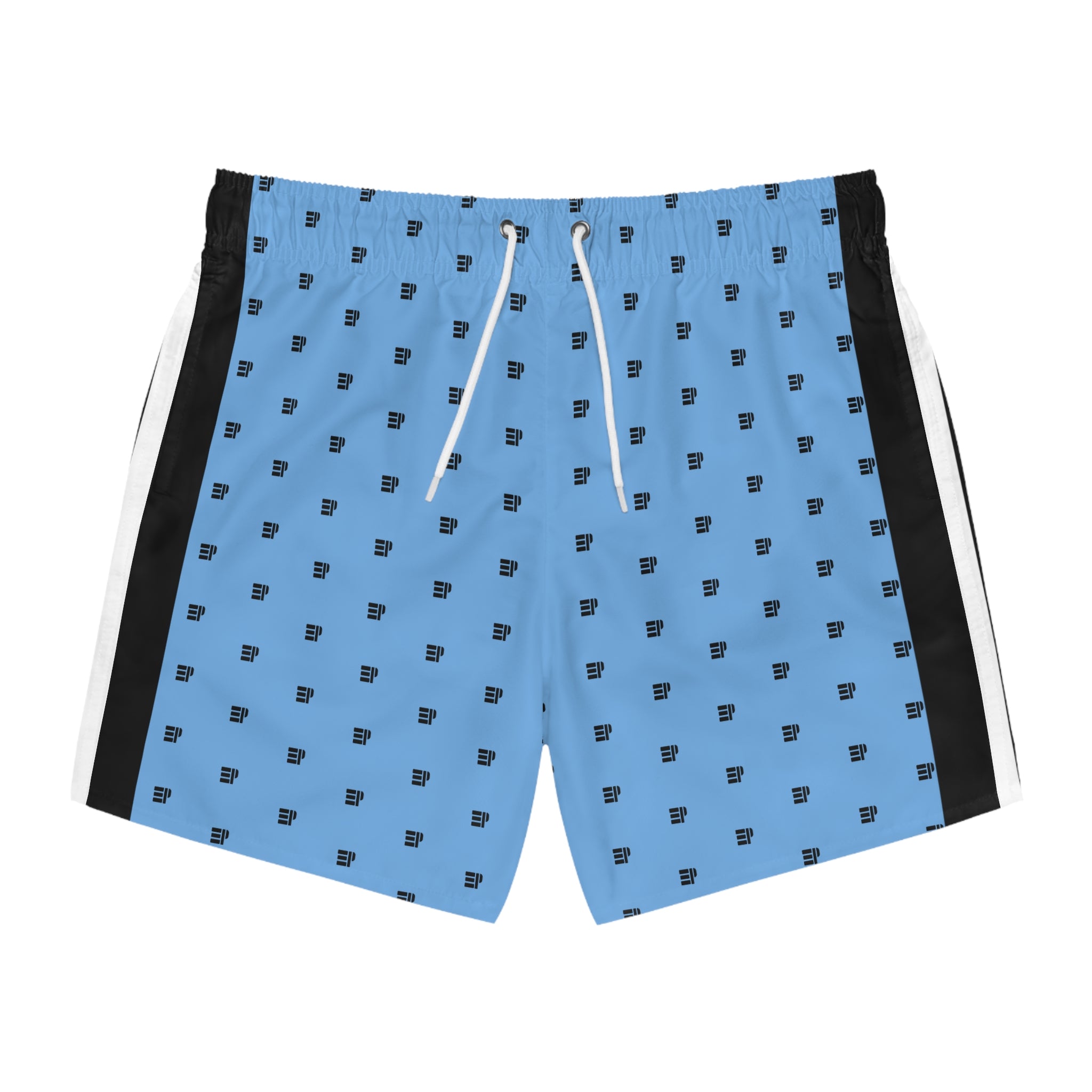 Blue Micro-Pattern Swim Trunks with Black Side Panels