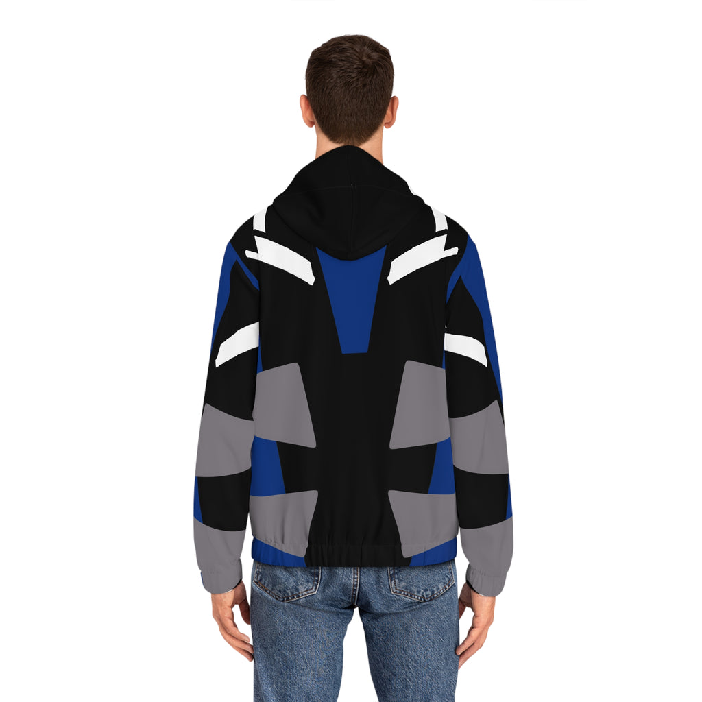 Epic Geometric Blue & Black Full‑Zip Hoodie — Men's Abstract Streetwear