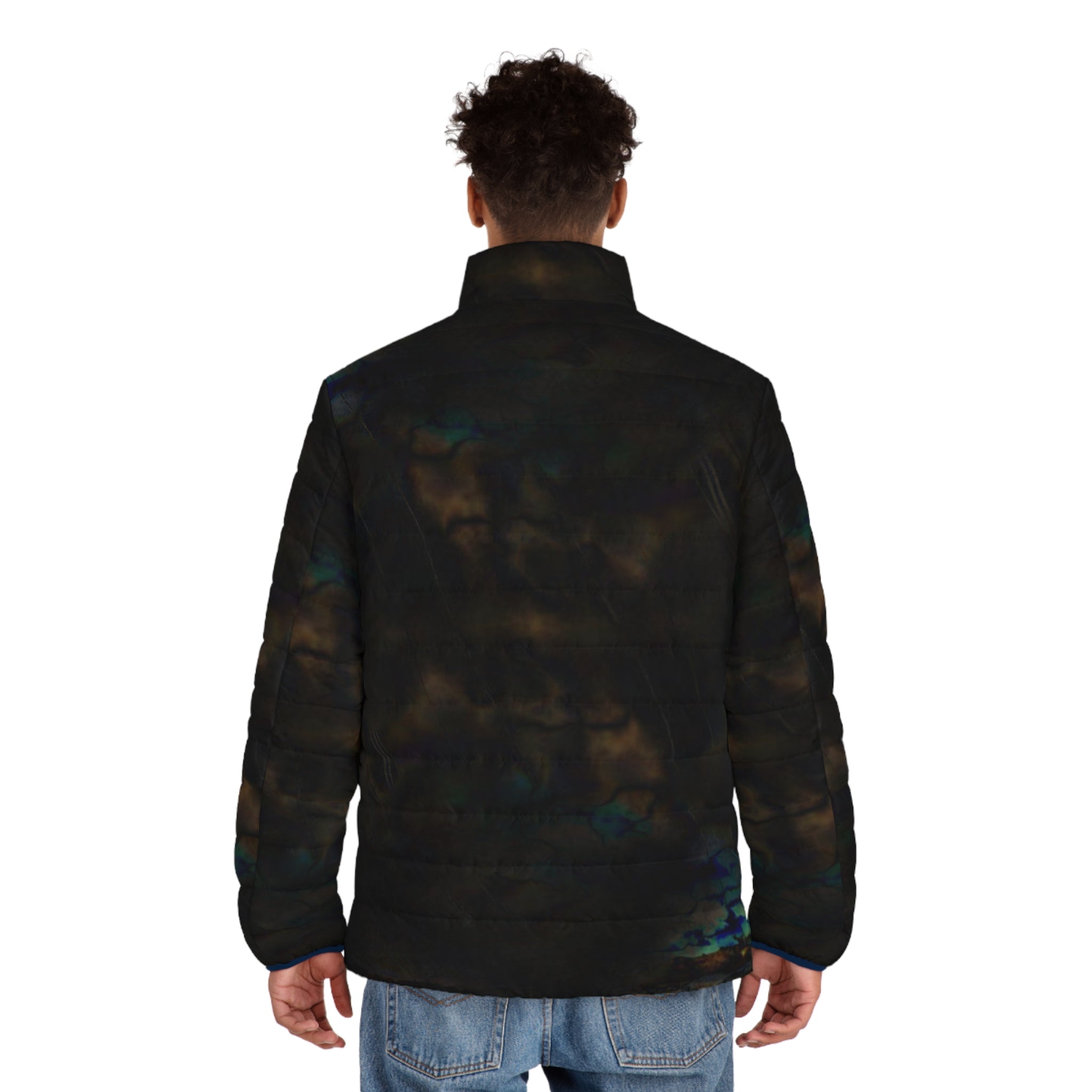 Men's Iridescent Cloud Puffer Jacket — Dark Moody All-Over Print
