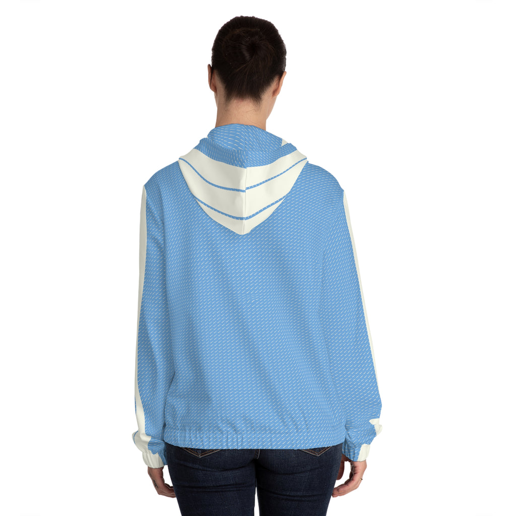 Light Blue Geometric Zip Hoodie — Women's Casual AOP Full-Zip