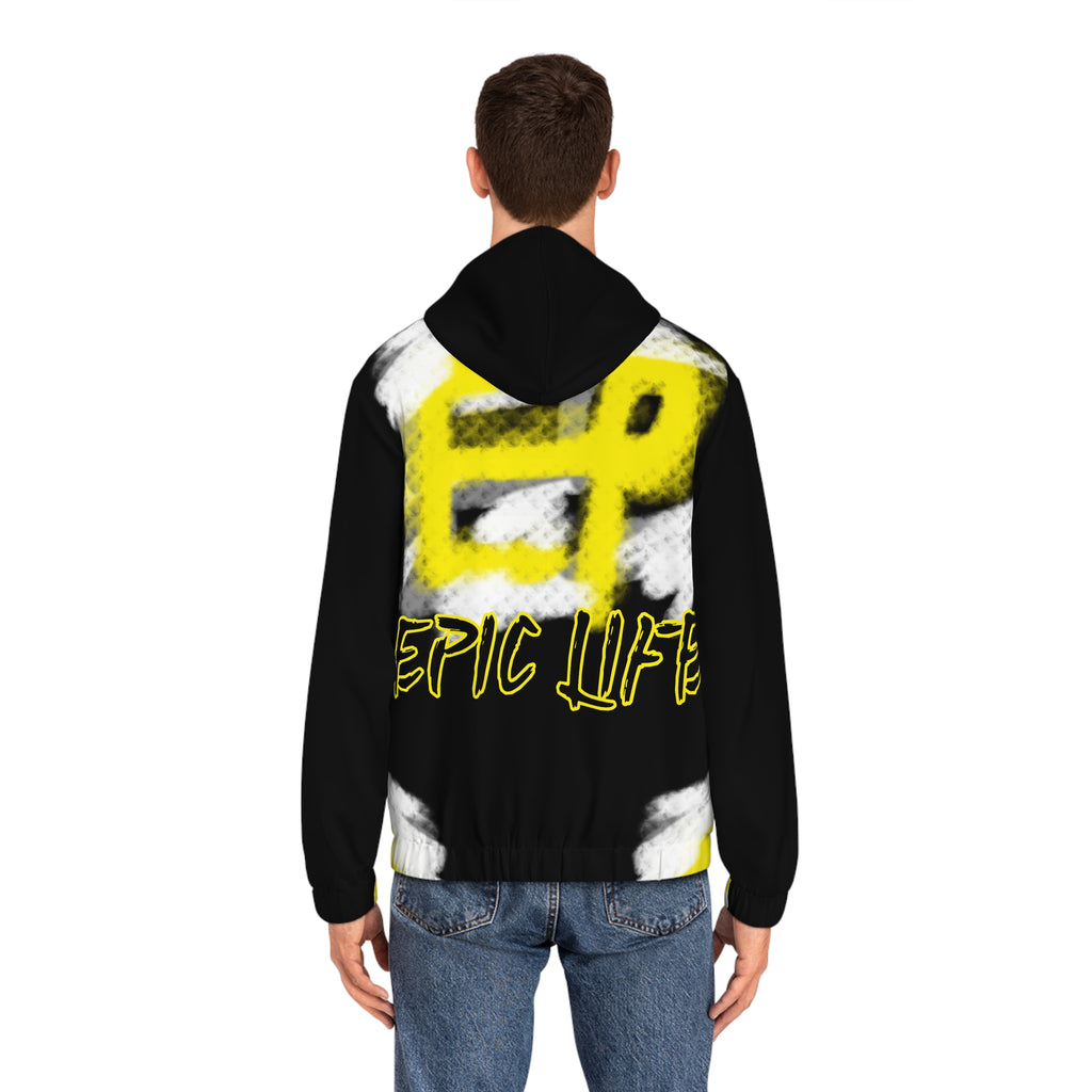 Epic Life Full-Zip Hoodie — Bold Black & Yellow Graphic Zip-Up