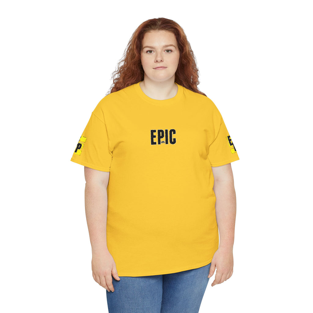 Epic Yellow Tee — 'EPIC' Graphic T-Shirt with Sleeve Accent