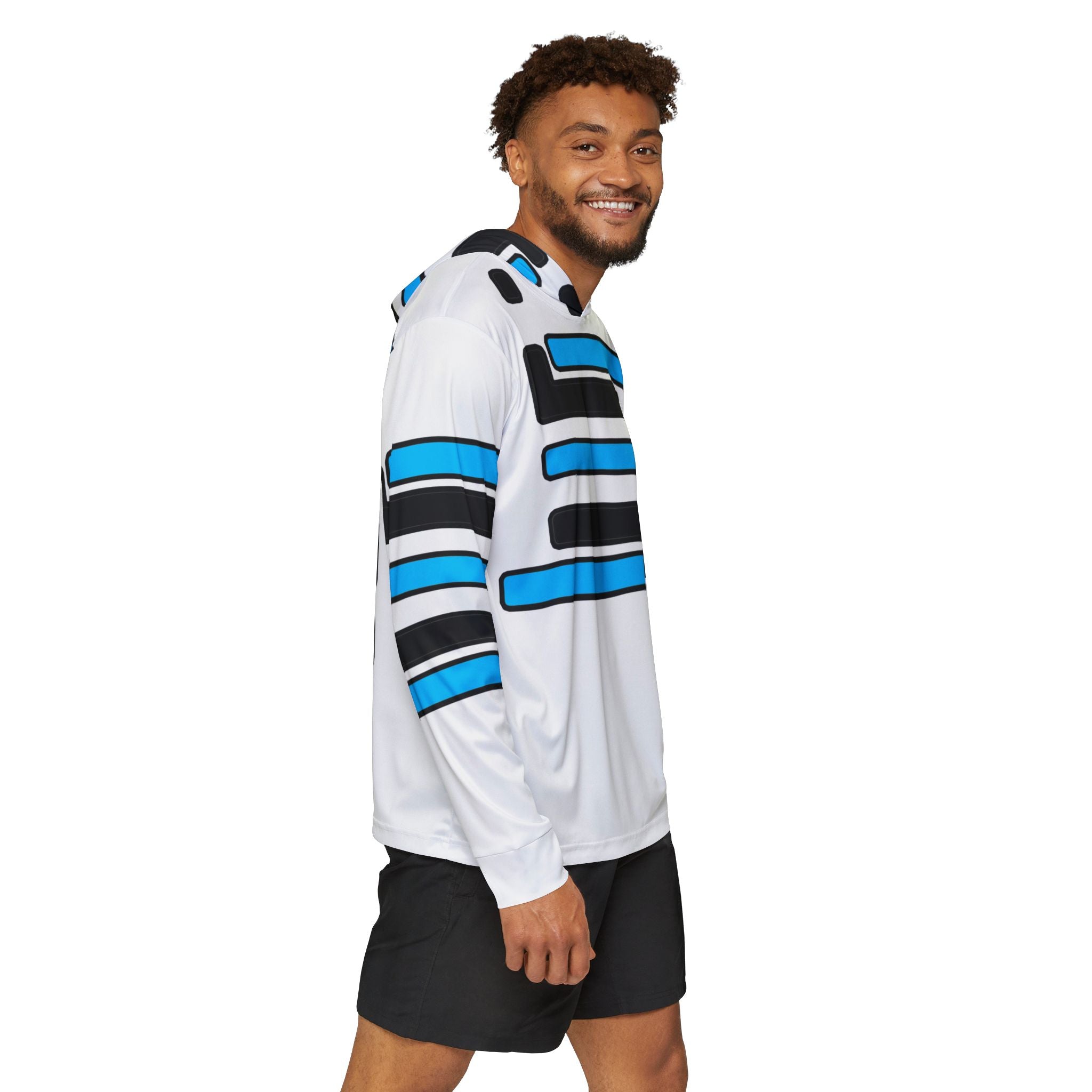 Abstract Blue Stripe Sports Hoodie — Men's Athletic Warmup Hoodie