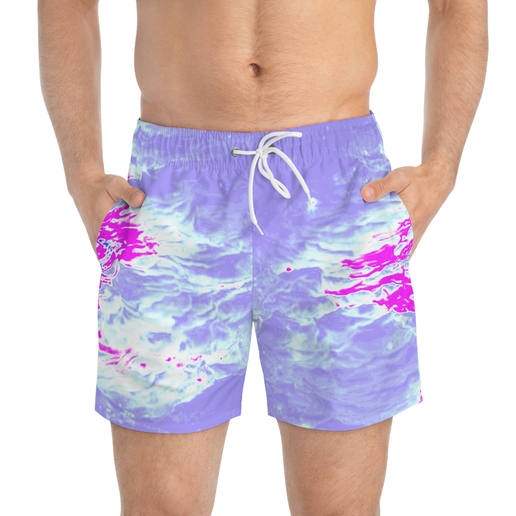 Pastel Watercolor Swim Trunks — Lavender & Hot Pink All-Over Print