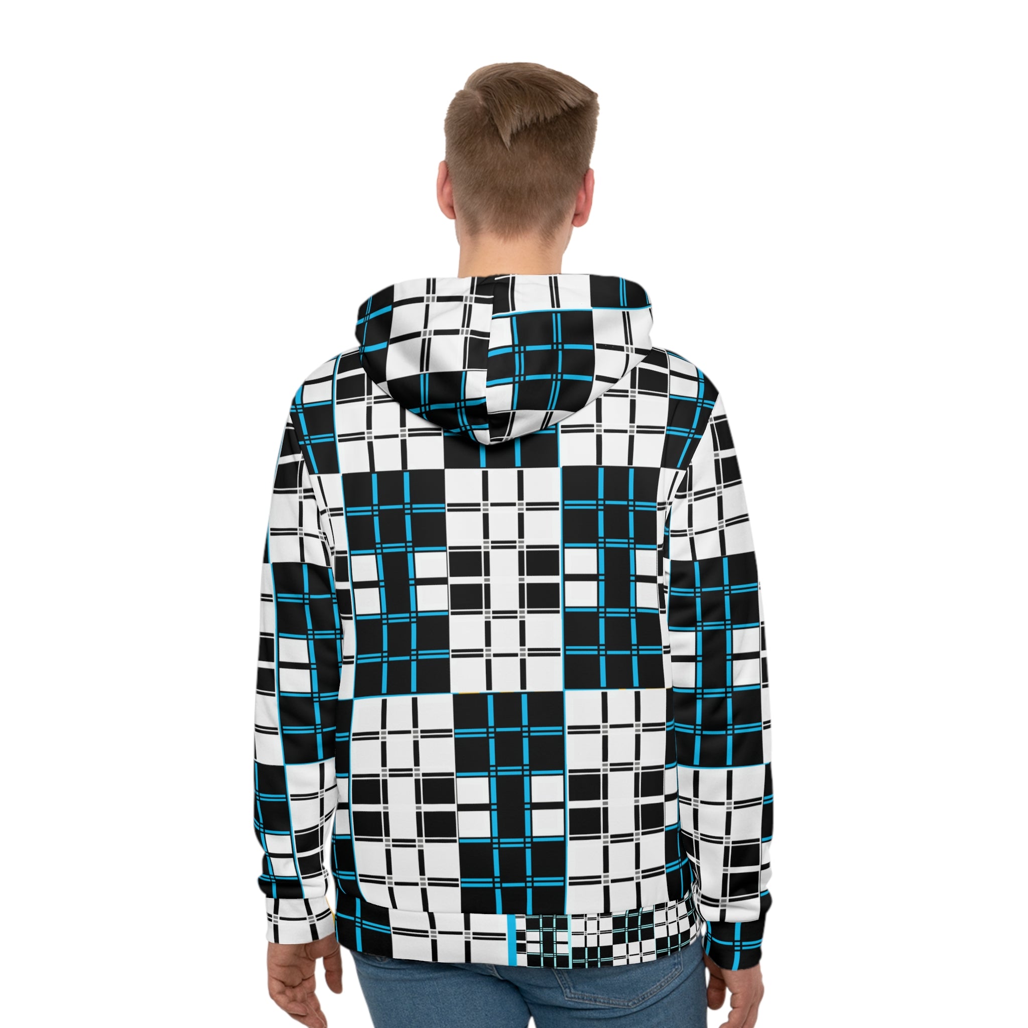 Geometric Grid Plaid Men's All-Over Print Hoodie