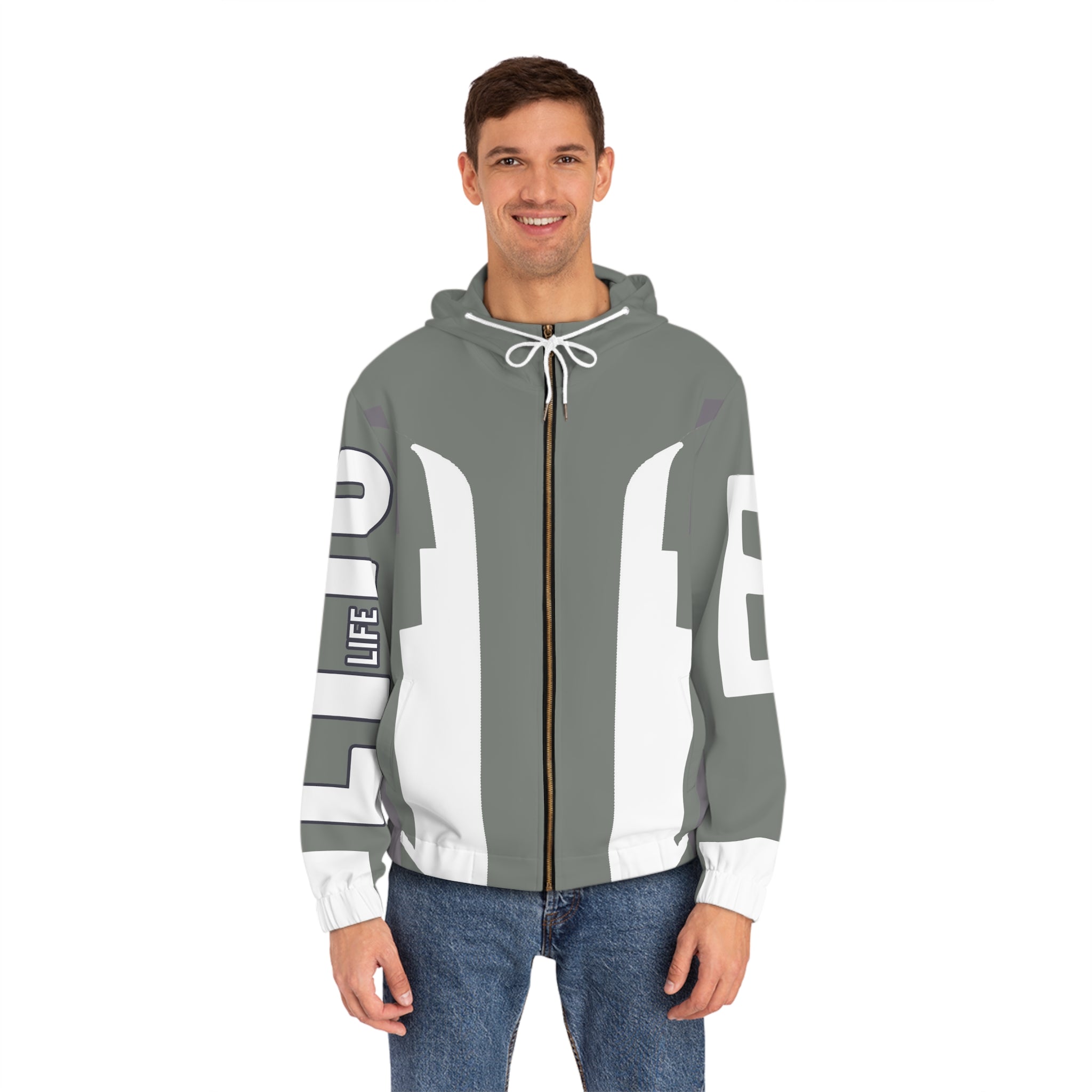 Full-Zip Hoodie — Bold Geometric Stripe Design